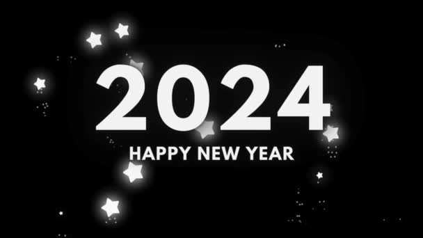 Frohes Neues Jahr 2024 Leuchtende Und Glitzernd Glänzende Sternen Neues — Stockvideo