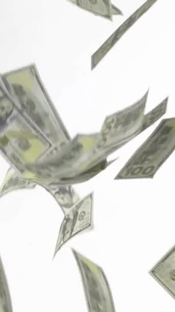 Вертикальне Відео Грошей Падають Неба Банкноти Доларів Гроші — стокове відео