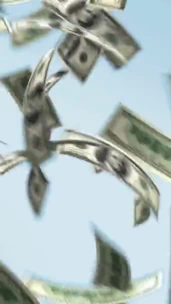 Vertical Video Money Falling Sky Dollar Banknotes Money — Stock Video