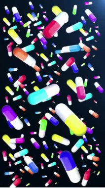 Tıbbi Tabletler ve Kapsüller, İlaç Endüstrisi, Tıbbi Araştırma, İlaç Geliştirme. Sağlık hizmeti konsepti. Mavi ve beyaz haplar. Ağrı kesici biyo-tıp