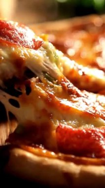 Eritilmiş Mozzarella peynirli Pepperoni Pizza. Sokak Yemeği Margherita Pizza. İtalyan Lezzetli Pizza Peynir Yemeği