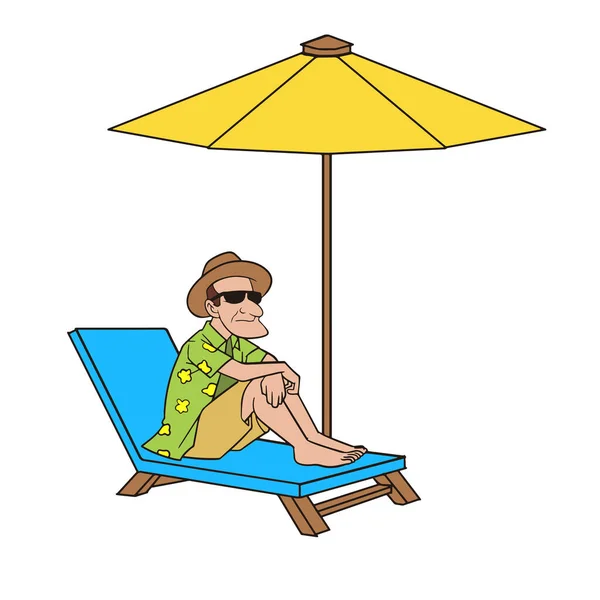 Illustration Man Relaxing Beach — Stock Vector