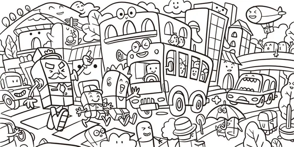 Urban Theme Doodles Black White Doodles Cute Fun Doodles — Stock Vector