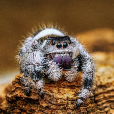 Phidippus rejimi. Doğada izole edilmiş bir örümceğin makro çekimi.