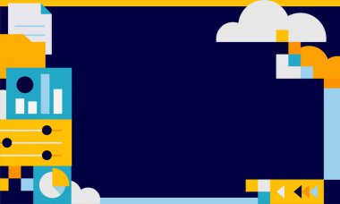 Sarı, mavi ve turuncu ofis donanımlı çalışma panelinin sağlam arka planı