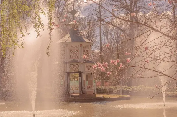 春のアランジュの庭園のアヒル池 — ストック写真