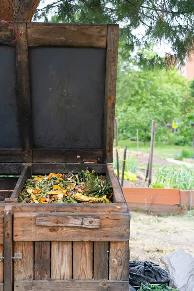 stock image Composter in a community garden with copy space