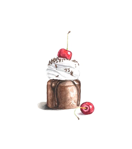 Cupcake Con Panna Cioccolato Ciliegia — Vettoriale Stock