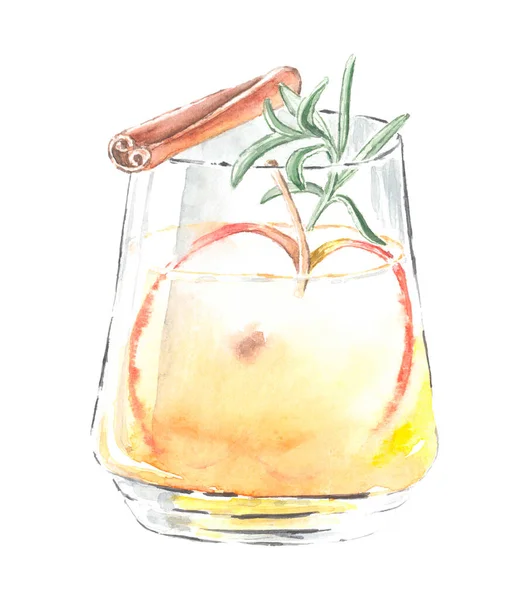 Aquarell Illustration Von Cocktail Zimtstangen Und Birne — Stockvektor