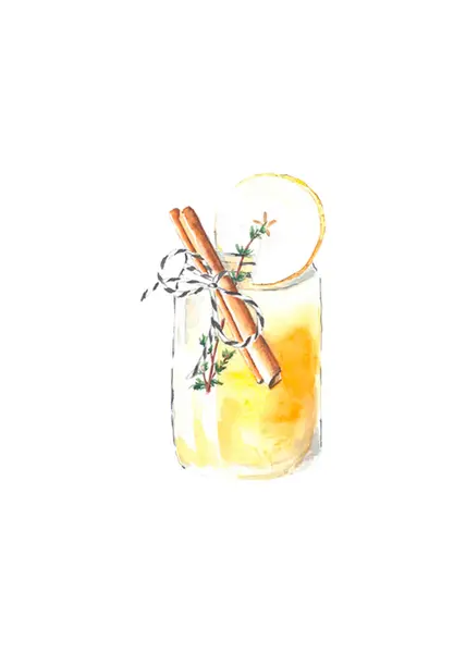 手工绘制的鸡尾酒 肉桂的水彩画 — 图库矢量图片