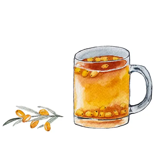 Чашка Чая Акварелью Лимон — стоковый вектор
