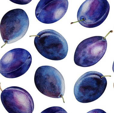 Koyu mavi eriklerin kusursuz deseni, beyaz arkaplan, suluboya resimleme, kart, davetiye, tasarım, arka plan, kozmetik, ambalaj kağıdı için