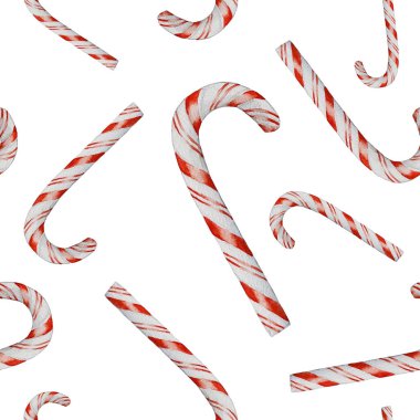 Suluboya, dikişsiz şeker kamışı. Noel deseni. El çizimi. Beyaz arkaplan, tasarım, ambalaj kağıdı, duvar kağıdı, arka plan