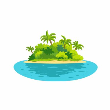  Berrak mavi sularla çevrili yemyeşil bir tropikal ada. flar vektörü
