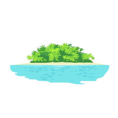 Berrak mavi sularla çevrili yemyeşil bir tropikal ada. vektör