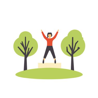  Minimum düzlük. Parkta zıplayan biri. düz vektör