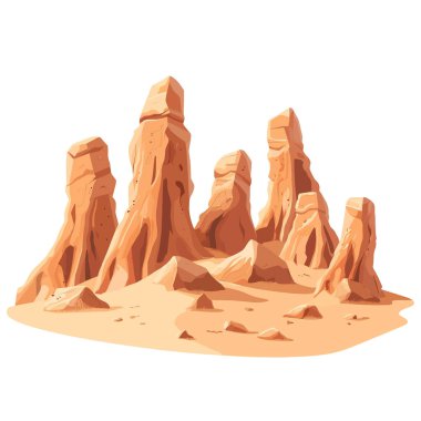  Benzersiz kaya oluşumları olan basit bir kayalık çöl manzarası. flar vektörü