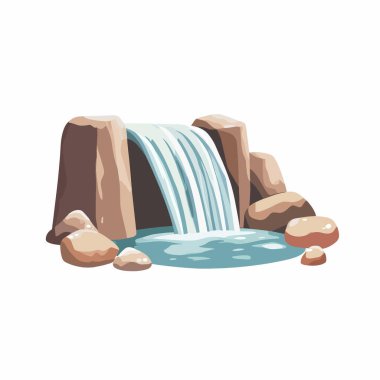 Kayalarla çevrili bir havuza akan bir şelale. vektör