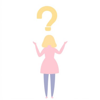 Kadın, kafa vektörünün üzerinde soru işareti taşıyor