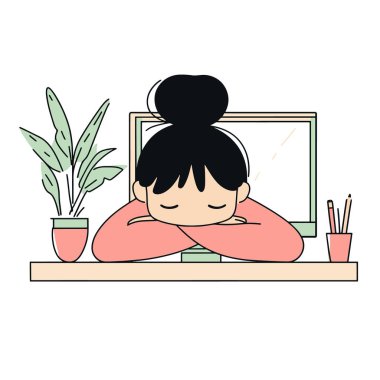 Kadın avucunun üzerinde dinleniyor bilgisayar ekranı vektörüne bakıyor