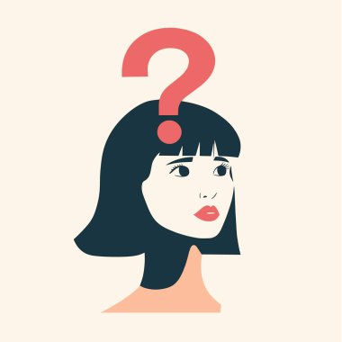  Basit bir kadın kafasının üstünde büyük bir soru işareti taşıyor.