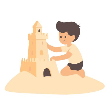  Basit bir çocuk kumdan kale vektörü inşa ediyor