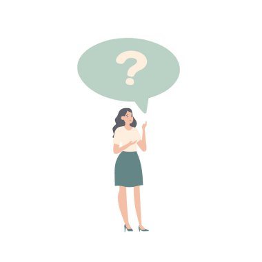 Bir soru işaretli kabarcık vektörünün yanında duran kadın