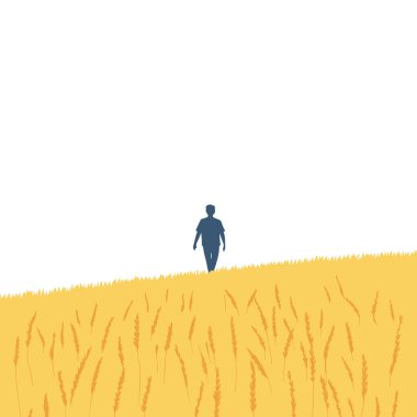  Ayçiçeği alan flar vektöründe yürüyen basit bir kişi