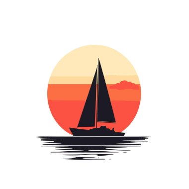  Gün batımı vektöründe ufukta düz yelkenli