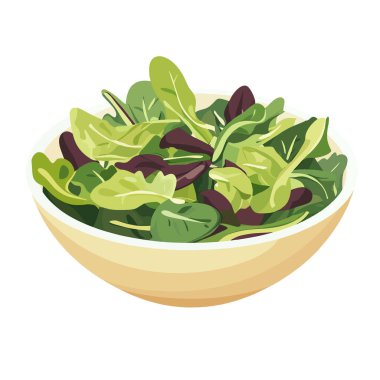  Minimalist vektör, bir kase karışık yeşillik ve vinaigrette..