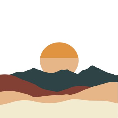  Çöl manzarası üzerinde gün doğumu düz vektör