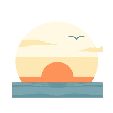  Sakin bir okyanusun üzerinde güzel bir gün doğumu. düz vektör