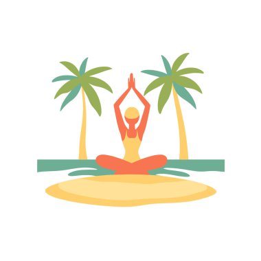  Sahilde en az vektörle yoga yapan kişi.