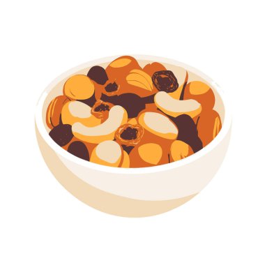  Basit bir kase karışık çerez ve kurutulmuş meyve. flar vektörü