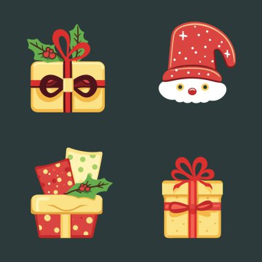 Yeşil arkaplanda 4 Noel vektör çizimi