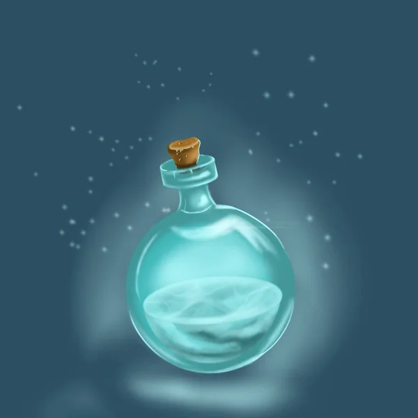 magic potion bottle illustration , alchemy, magical bottle painting