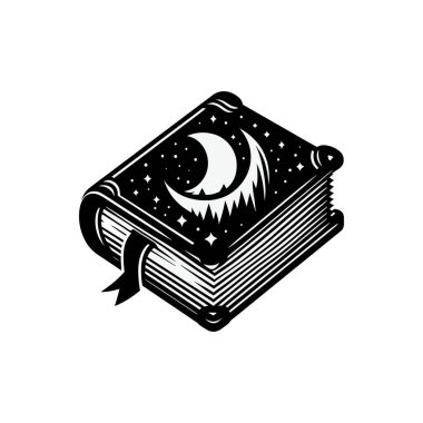 El çizimi sihirli kitap, vektör çizimi, beyaz arka planda izole edilmiş. Kitap siyah. 