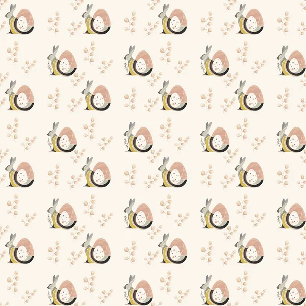 Seamless pattern eastern bunny, peach background pattern children illustration, textile patterns and topographical. Colorful eggs and bunny prints