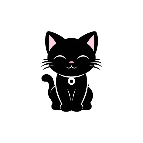 Şirin Anime kedi siyah silueti. Karakter kedisi komikliği. Mutlu kara kedi. Anime kedi silueti, Japon geleneksel, maneki neko.