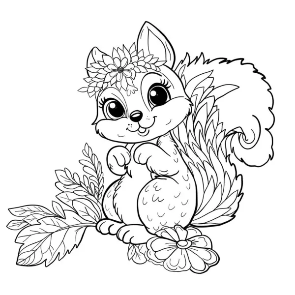 cute squirrel cartoon vector illustration. Squirrel coloring book for children.