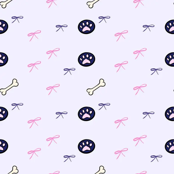 Animal print. seamless pattern with pink and white bow and bones and paws print . baby shower background. dog seamless pattern with paws, bones, hearts. puppy paws. poster, print, post card, table cloth, cloth, shirt, curtain, flannel, foot towel.