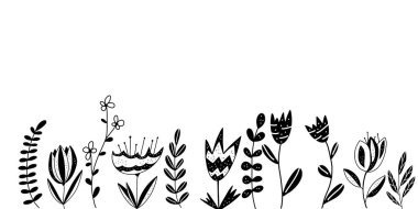 hand drawn floral vector illustration. minimalist plant silhouettes. Set flowers. 