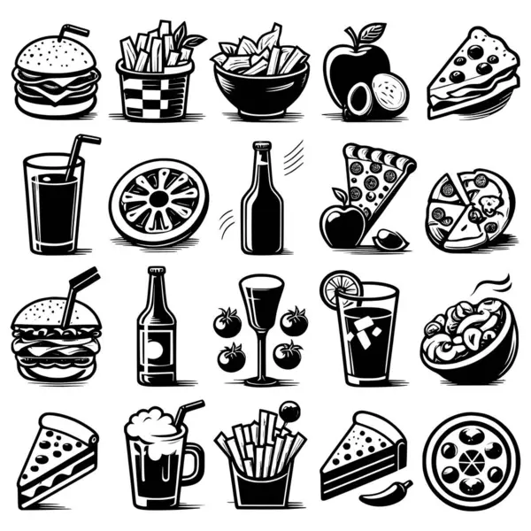 fast food and drinks sets icons.
