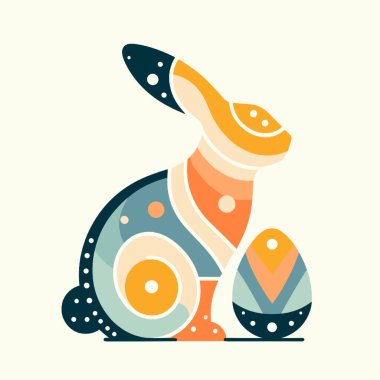 Silhouette of a multicolored easter bunny with an egg, symbol of easter. Easter card, silhouette of a colored rabbit. Easter bunny with egg. 