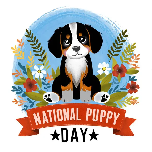 stock image National puppy day. happy dog day vector illustration design. greeting card with cute cartoon puppy in hand. Happy national dog day. 