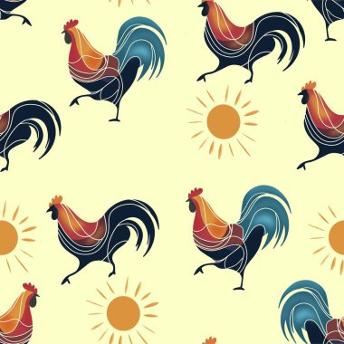   Horoz deseni. Tavukla kusursuz desen. Tavuklar renkli desen.