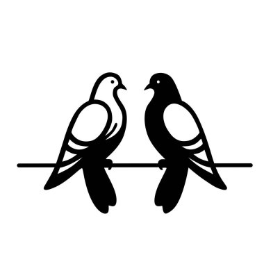 birds on the white background. vector black silhouette two birds on a branch. Black silhouette pigeons. 