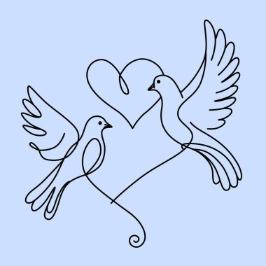 Gönüllü güvercin. Kuşlar mavi arka planda durmaksızın çizgiler çizerler.