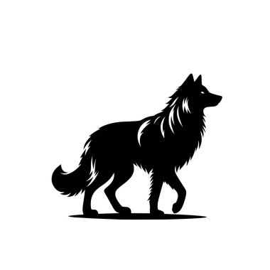 Beyaz arkaplanda bir kurdun vektör silueti.