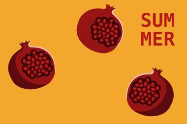 Turuncu arka planda nar çizimi, yaz temalı projeler için mükemmel. Bu vektör sanatı taze ve sulu yaz meyvelerinin özünü yakalar. Yaz arkaplanı 